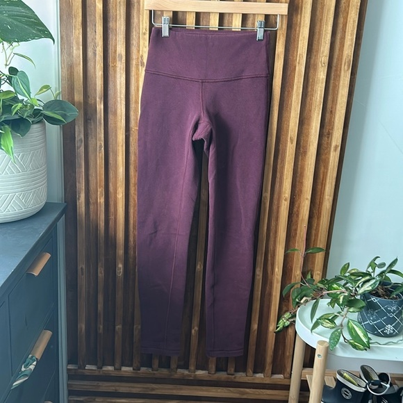 LULULEMON WUNDER Under 7/8 crop Cotton Heathered Berry Red Roll Down Legging. 2 - Picture 3 of 7